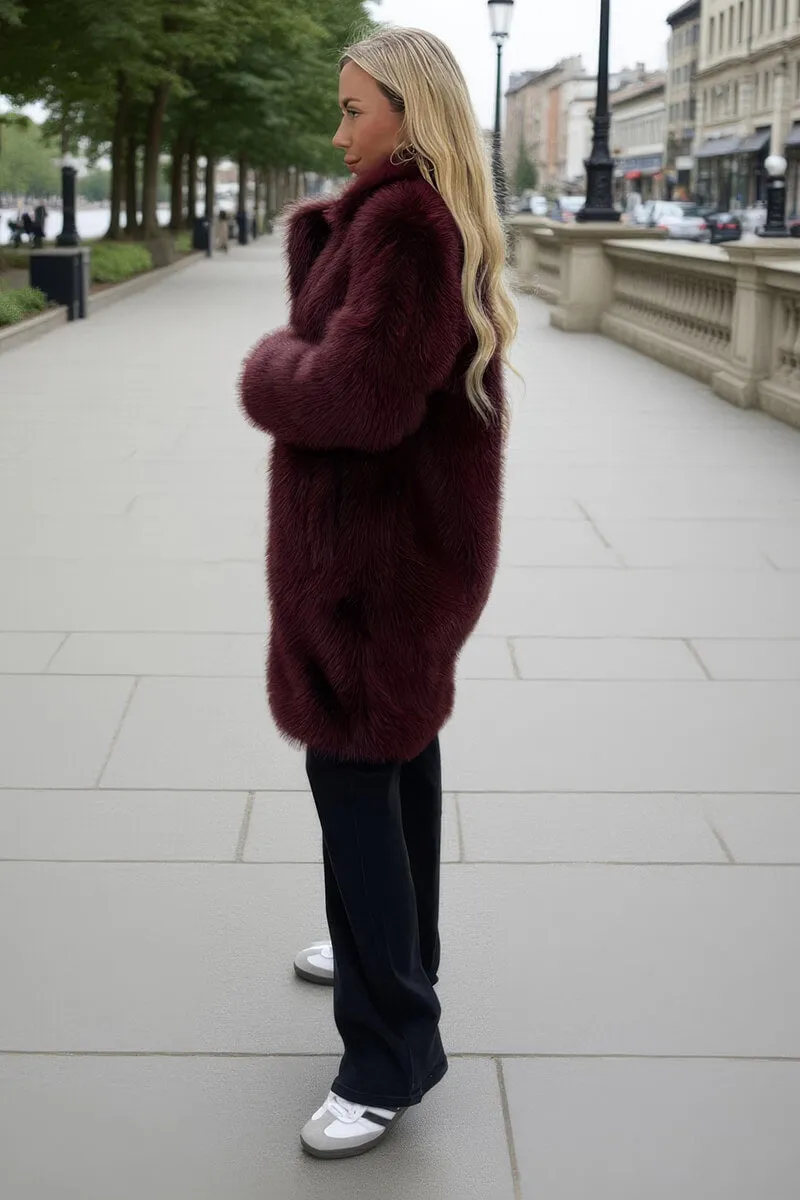 Burgundy Faux Fur Longline Jacket sold by AX Paris product image thumbnail 4