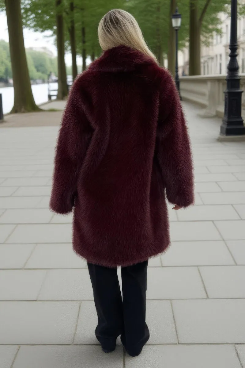 Burgundy Faux Fur Longline Jacket sold by AX Paris product image thumbnail 5
