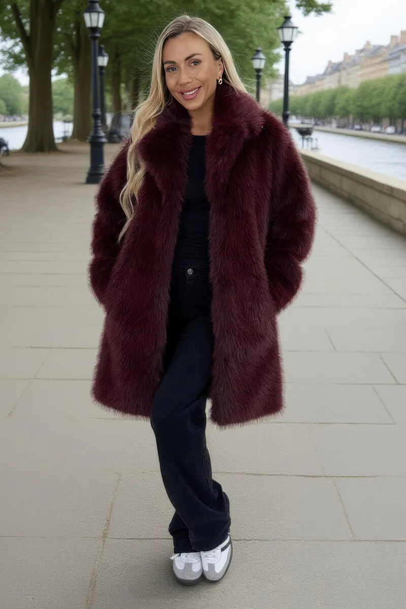 Burgundy Faux Fur Longline Jacket sold by AX Paris product image thumbnail 2