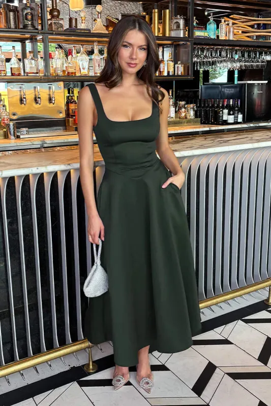 Forest Square Neck A-line Midi Dress sold by AX Paris