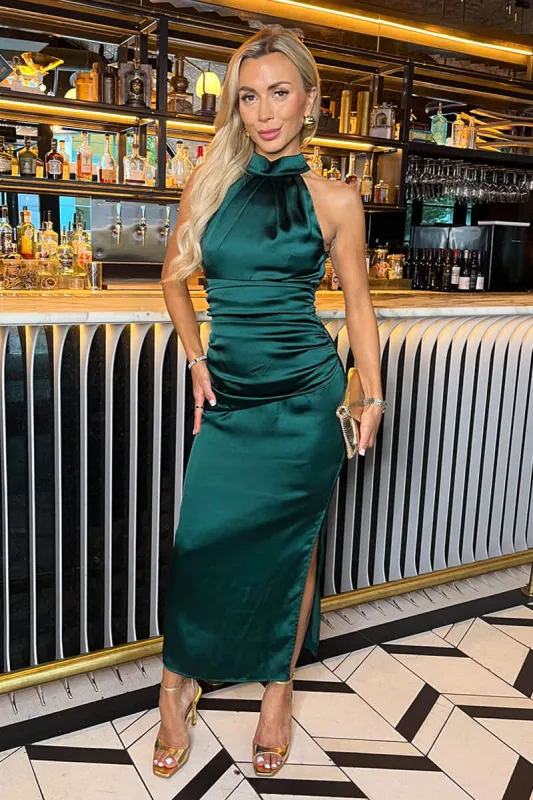 Teal Halter Neck Draped Waist Midi Dress sold by AX Paris