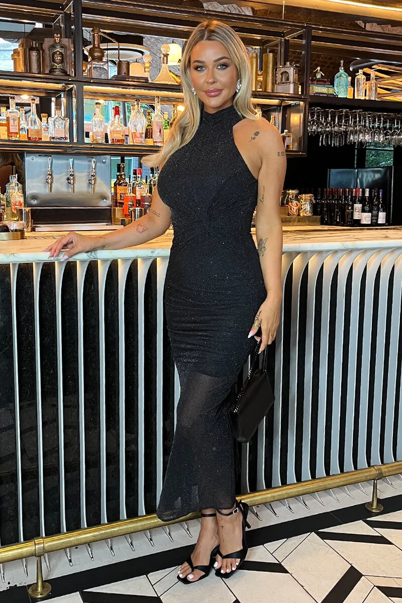 Black Diamante Halter Neck Knot Detail Midi Dress sold by AX Paris product image thumbnail 3