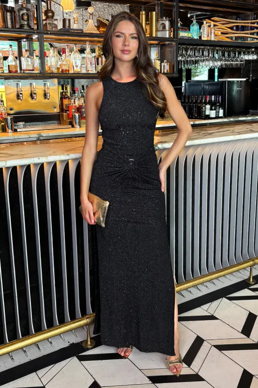 Black Sparkle O-Ring Detail Bodycon Midi Dress sold by AX Paris