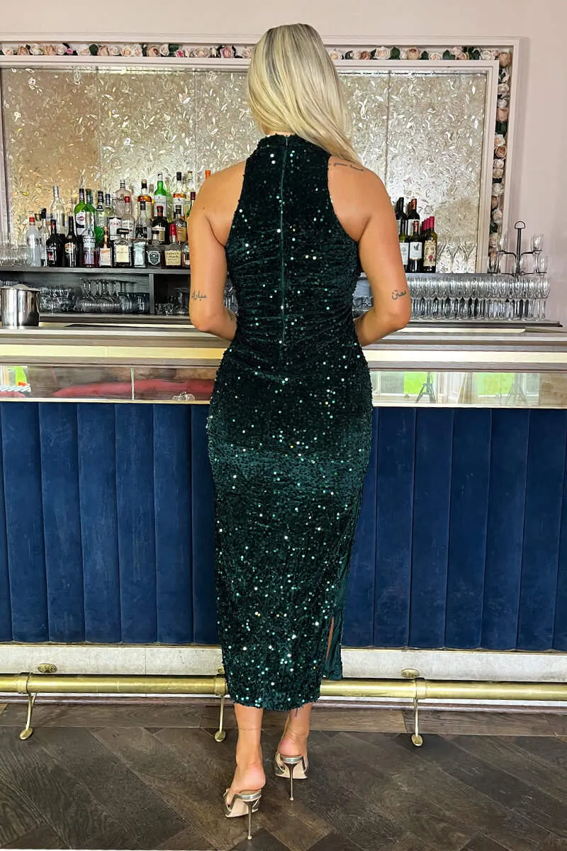 Green Velvet And Sequin Racer Neck Midi Dress sold by AX Paris product image thumbnail 4