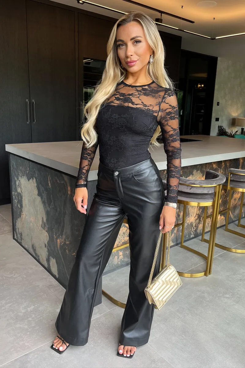 Black Lace Overlay Long Sleeve Bodysuit sold by AX Paris product image thumbnail 2