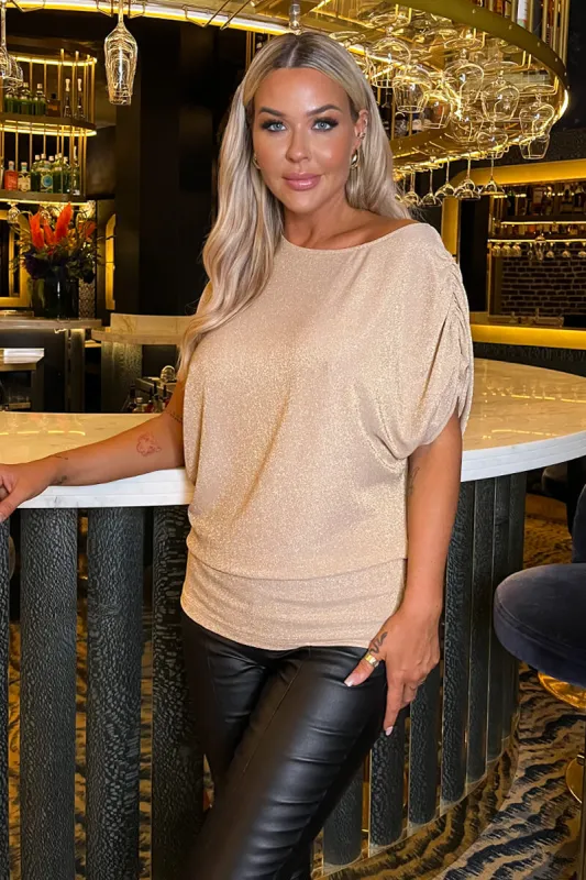 Champagne Sparkle Asymmetric Draped Top sold by AX Paris