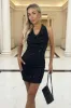 Black Sequin Halter Cowl Neck Mini Dress sold by AX Paris