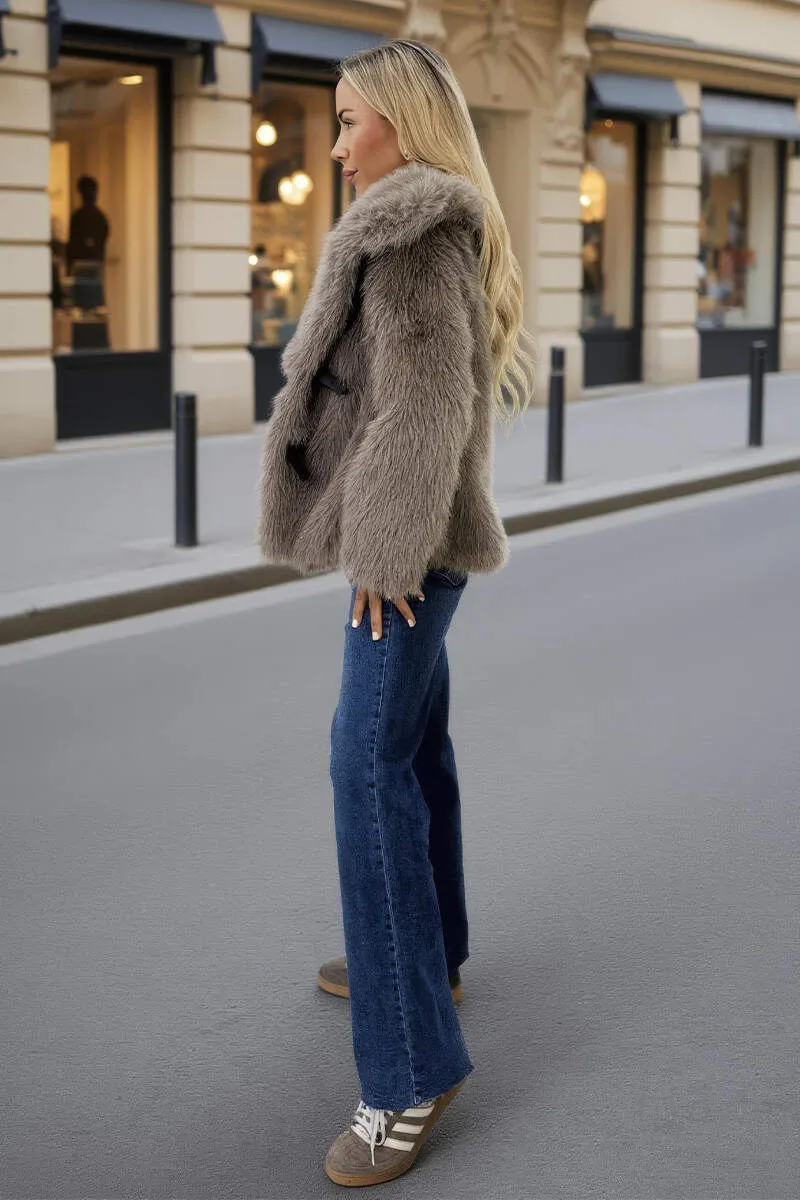 Mink Faux Fur Shawl Collar Buckle Detail Jacket sold by AX Paris product image thumbnail 4