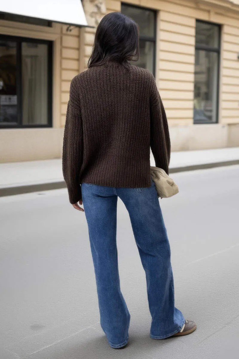 Chocolate Mock Neck Cable Knit Jumper sold by AX Paris product image thumbnail 5