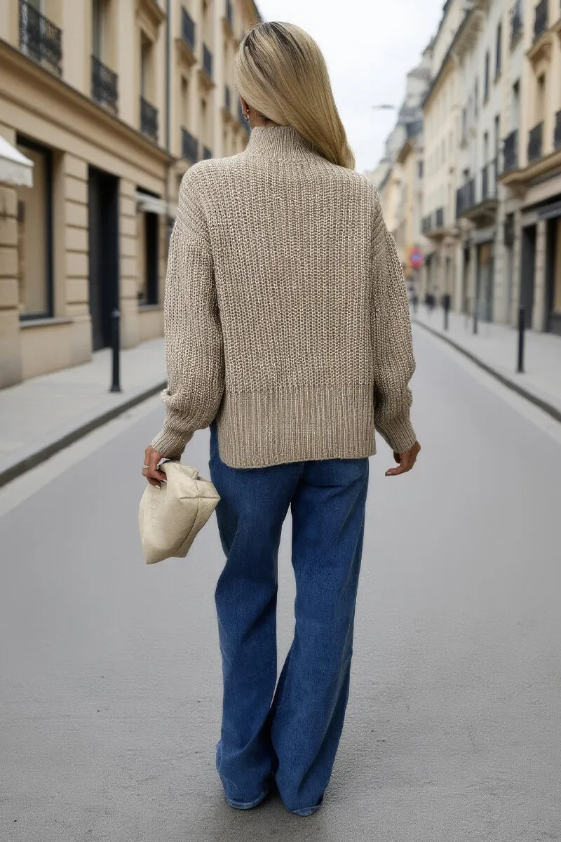 Oatmeal Mock Neck Cable Knit Jumper sold by AX Paris product image thumbnail 5