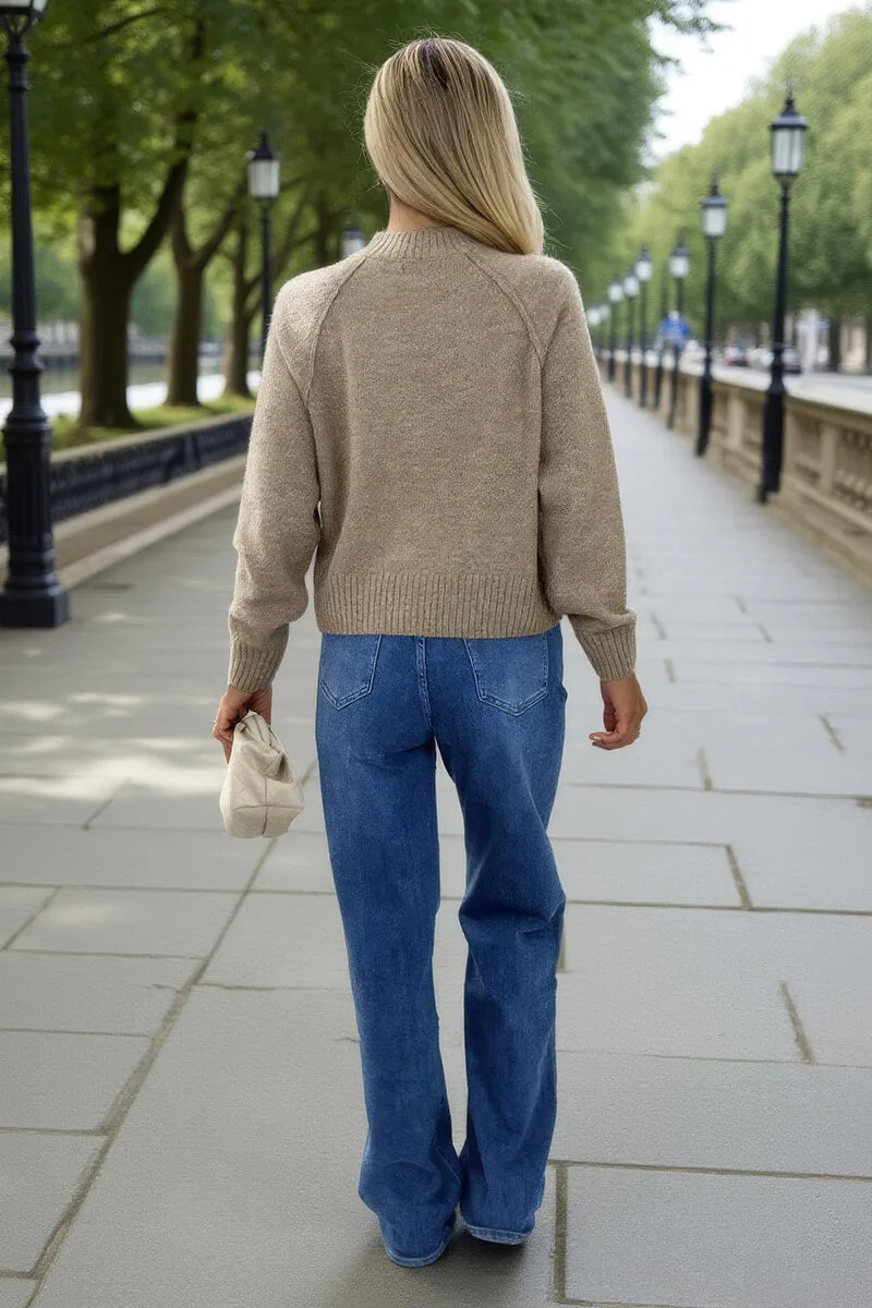 Oatmeal Mock Neck Seam Detail Jumper sold by AX Paris product image thumbnail 5