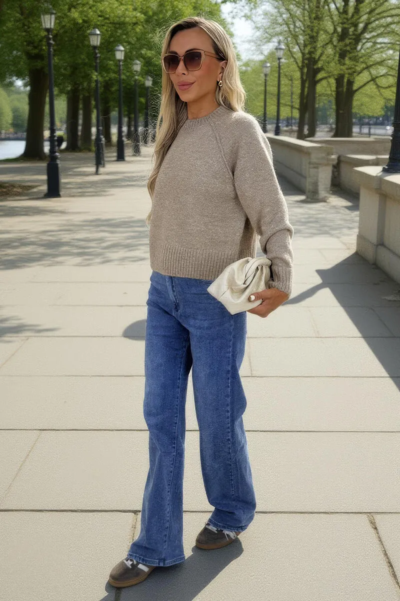 Oatmeal Mock Neck Seam Detail Jumper sold by AX Paris product image thumbnail 2