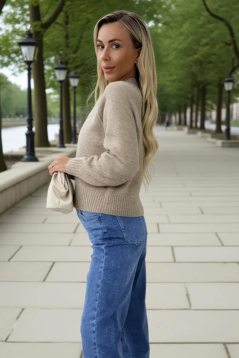 Oatmeal Mock Neck Seam Detail Jumper sold by AX Paris product image thumbnail 4