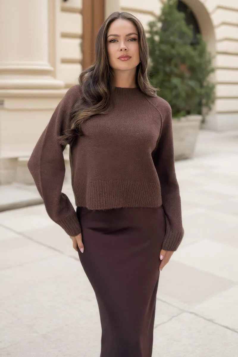 Chocolate Mock Neck Seam Detail Jumper sold by AX Paris product image thumbnail 3
