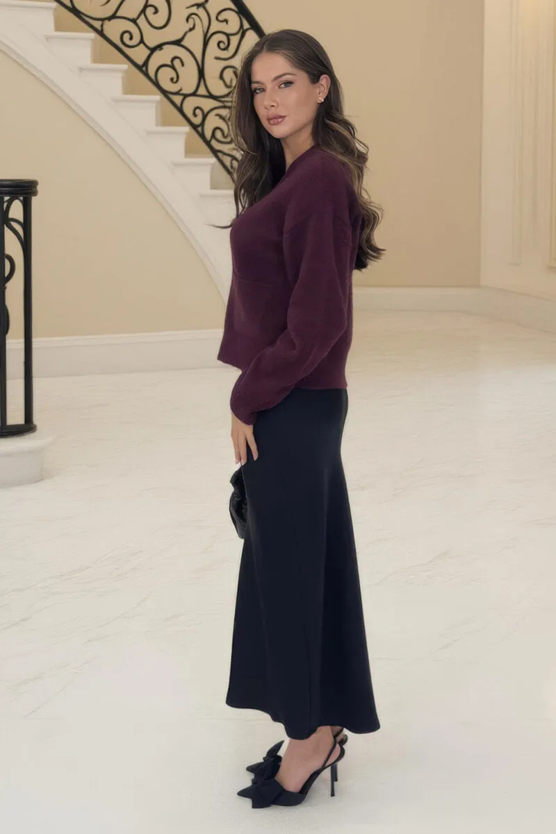 Burgundy Pocket Detail Knitted Cardigan sold by AX Paris product image thumbnail 4