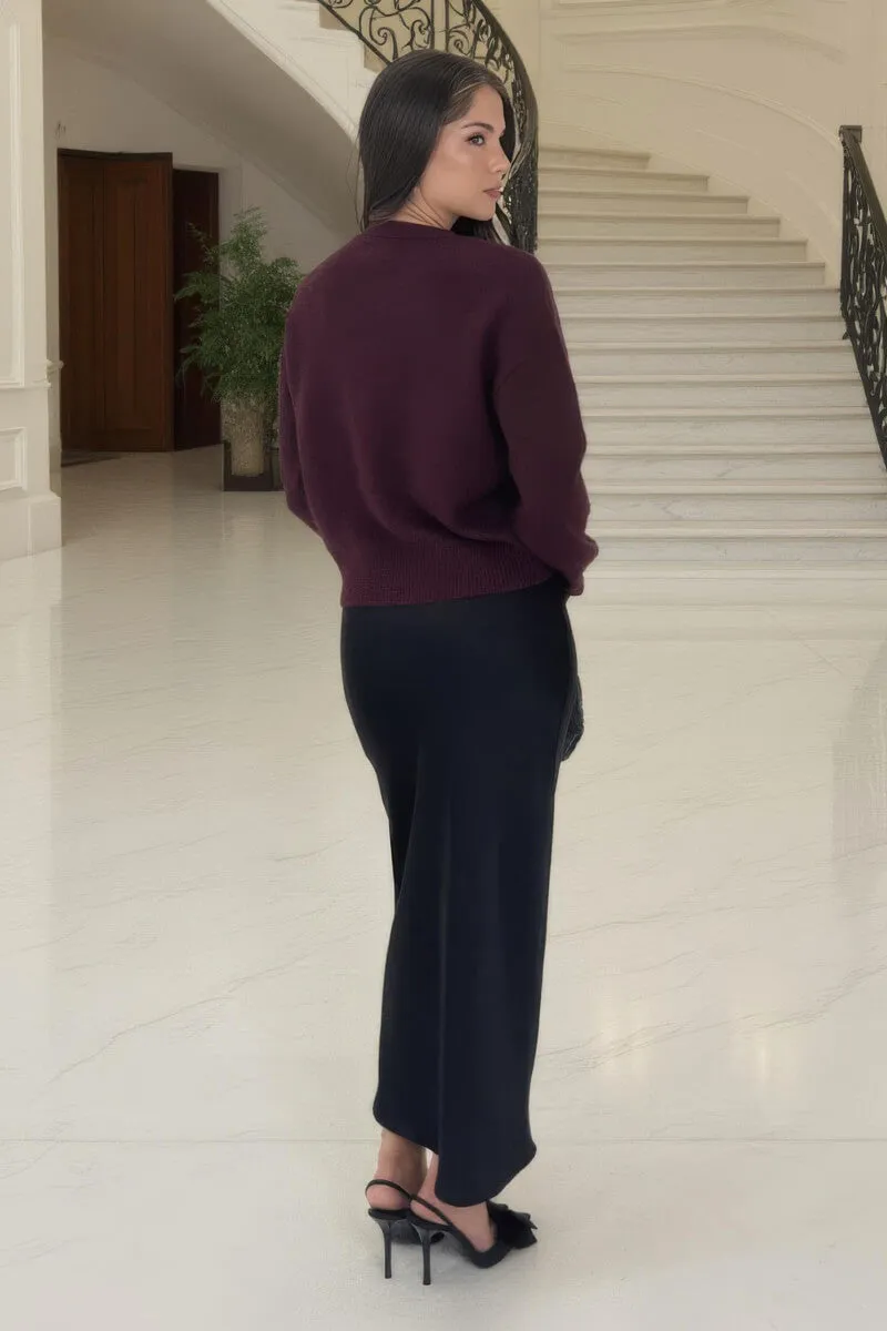 Burgundy Pocket Detail Knitted Cardigan sold by AX Paris product image thumbnail 5