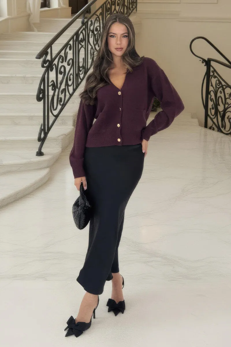 Burgundy Pocket Detail Knitted Cardigan sold by AX Paris product image thumbnail 2