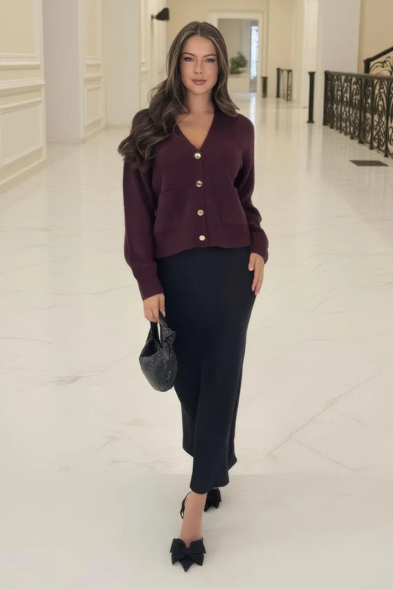 Burgundy Pocket Detail Knitted Cardigan sold by AX Paris product image thumbnail 3