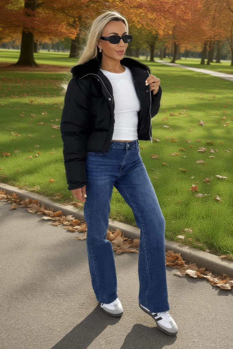 Black Split Hood Short Puffer Coat sold by AX Paris product image thumbnail 4