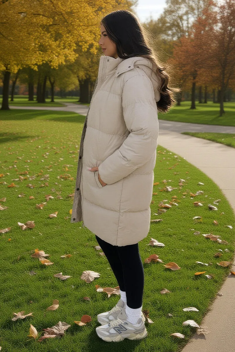 Oyster Hooded Longline Puffer Coat sold by AX Paris product image thumbnail 4