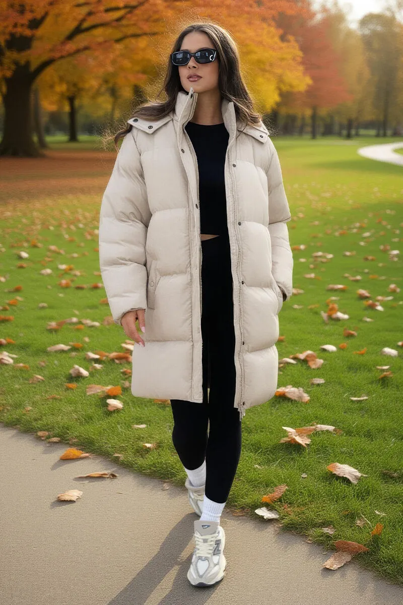 Oyster Hooded Longline Puffer Coat sold by AX Paris product image thumbnail 2
