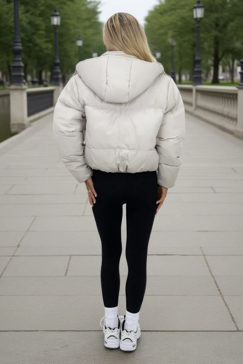 Oyster Hooded Short Puffer Coat sold by AX Paris product image thumbnail 5