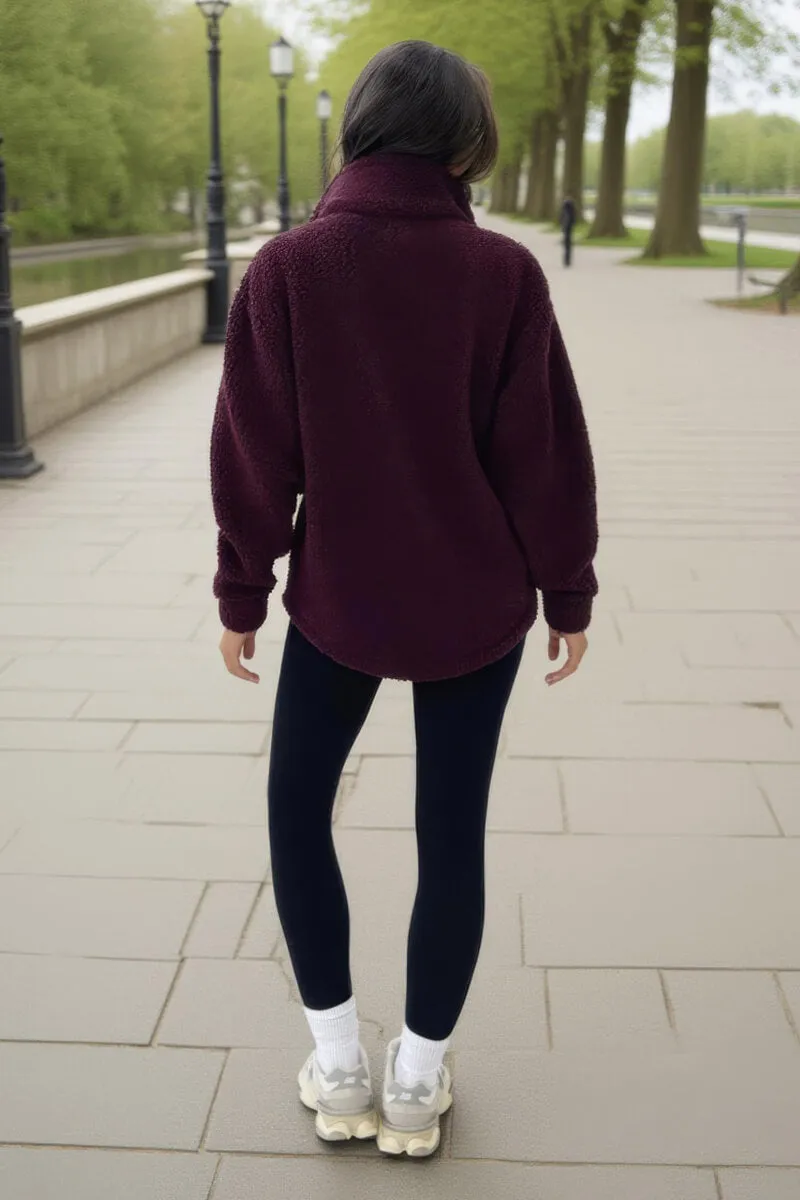 Burgundy 1/4 Zip Teddy Sweatshirt sold by AX Paris product image thumbnail 4