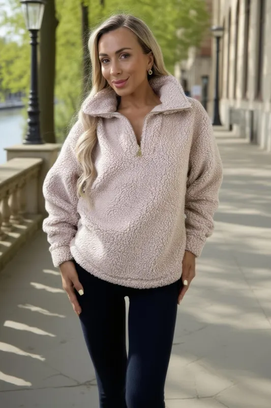 Oatmeal 1/4 Zip Teddy Sweatshirt sold by AX Paris