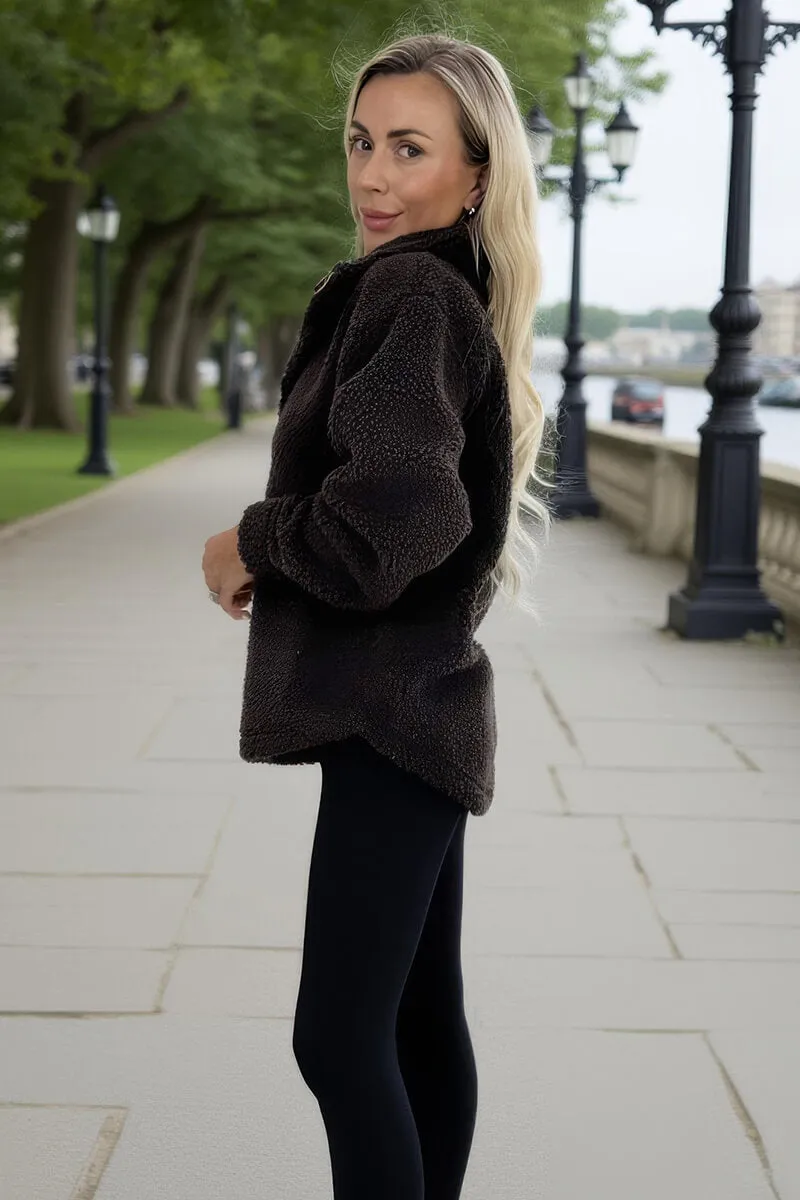 Chocolate 1/4 Zip Teddy Sweatshirt sold by AX Paris product image thumbnail 4