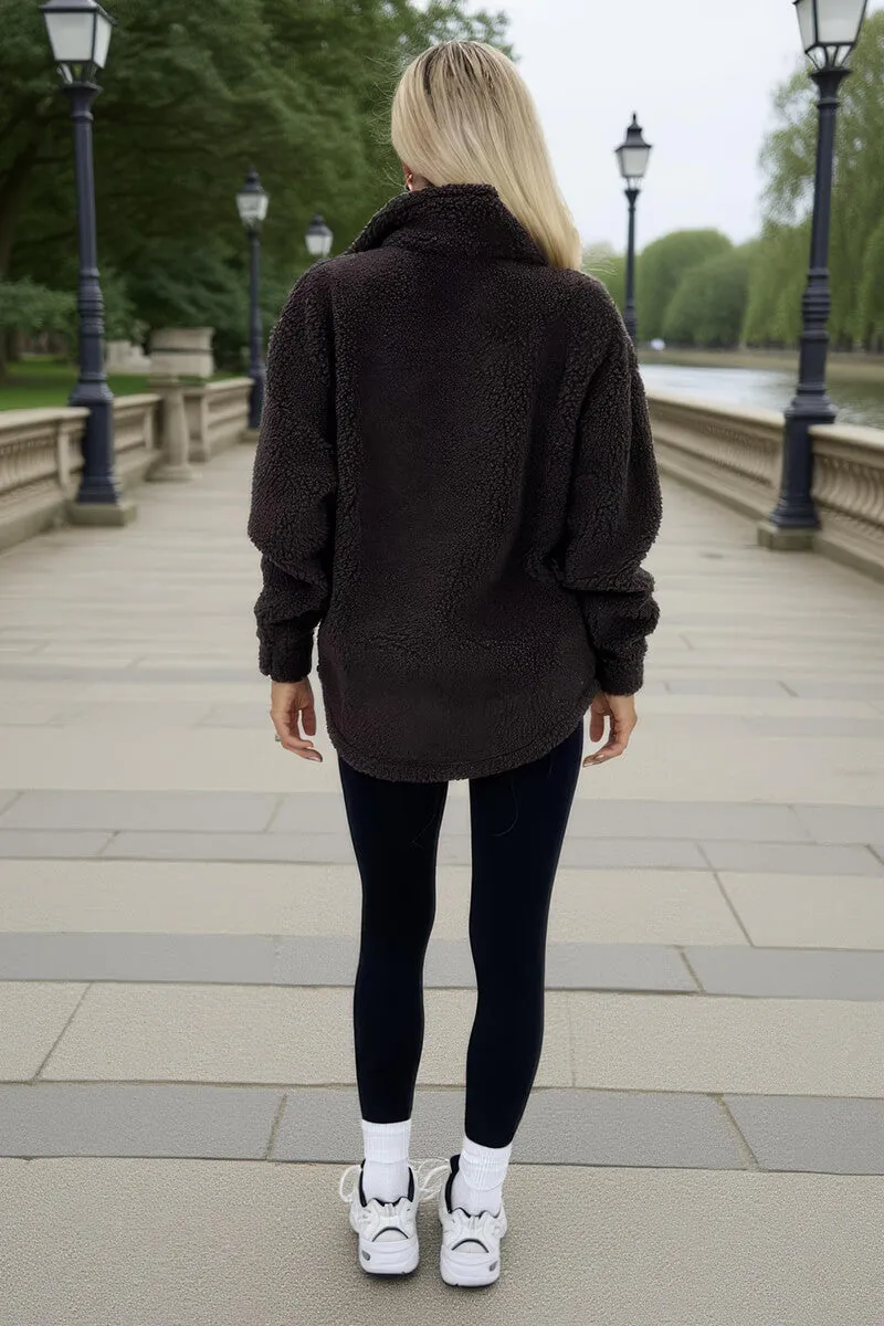 Chocolate 1/4 Zip Teddy Sweatshirt sold by AX Paris product image thumbnail 5