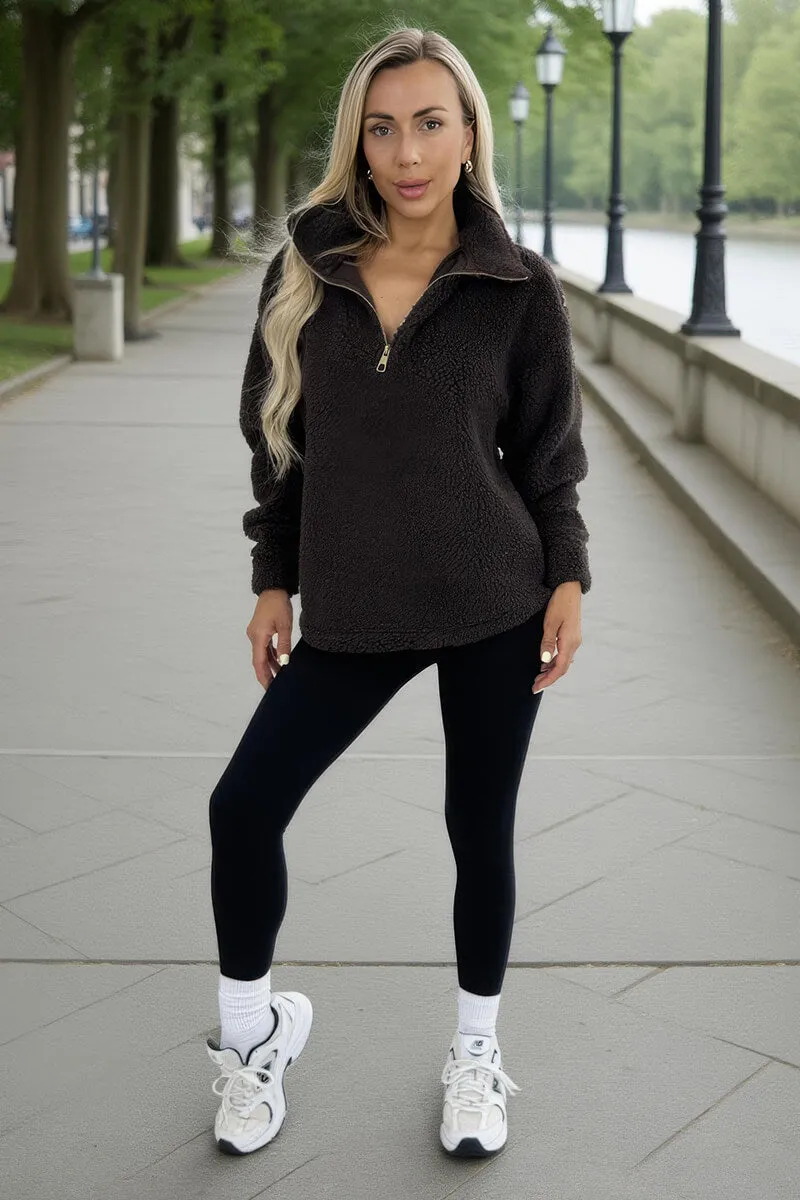 Chocolate 1/4 Zip Teddy Sweatshirt sold by AX Paris product image thumbnail 2