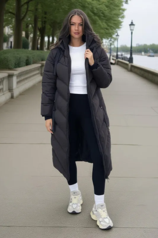 Chocolate Hooded Puffer Coat with Zip Front Pockets sold by AX Paris