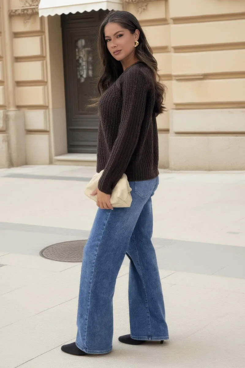 Chocolate Round Neck Knit Jumper sold by AX Paris product image thumbnail 4