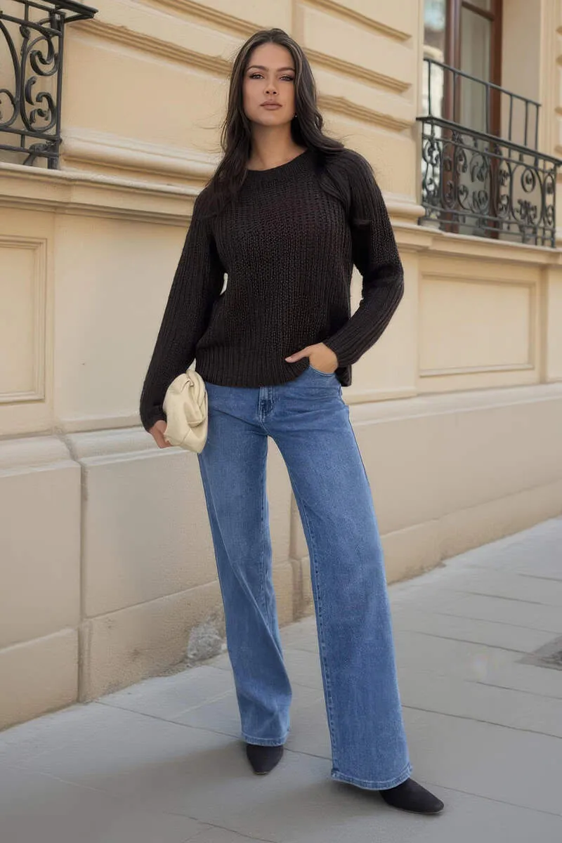 Chocolate Round Neck Knit Jumper sold by AX Paris product image thumbnail 2