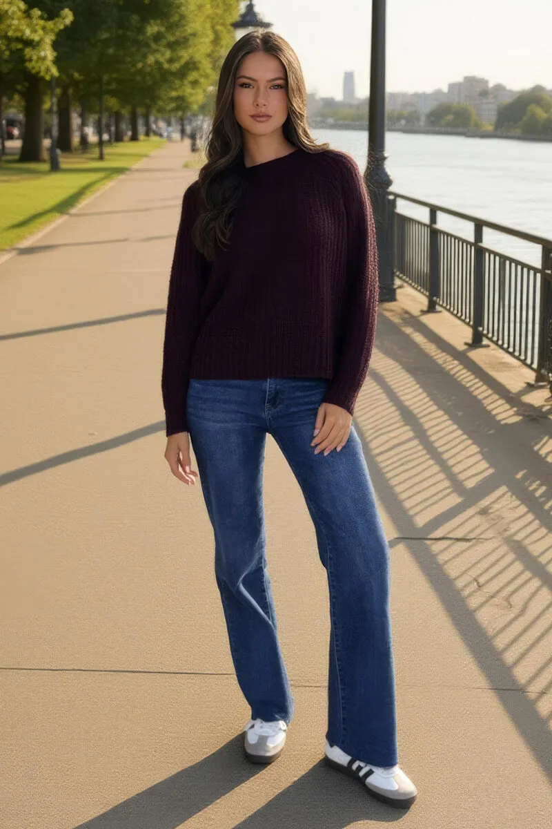 Burgundy Round Neck Knit Jumper sold by AX Paris product image thumbnail 3