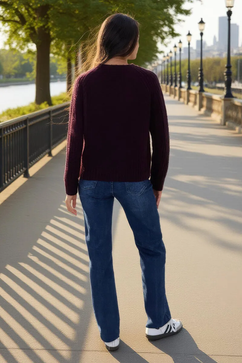 Burgundy Round Neck Knit Jumper sold by AX Paris product image thumbnail 5