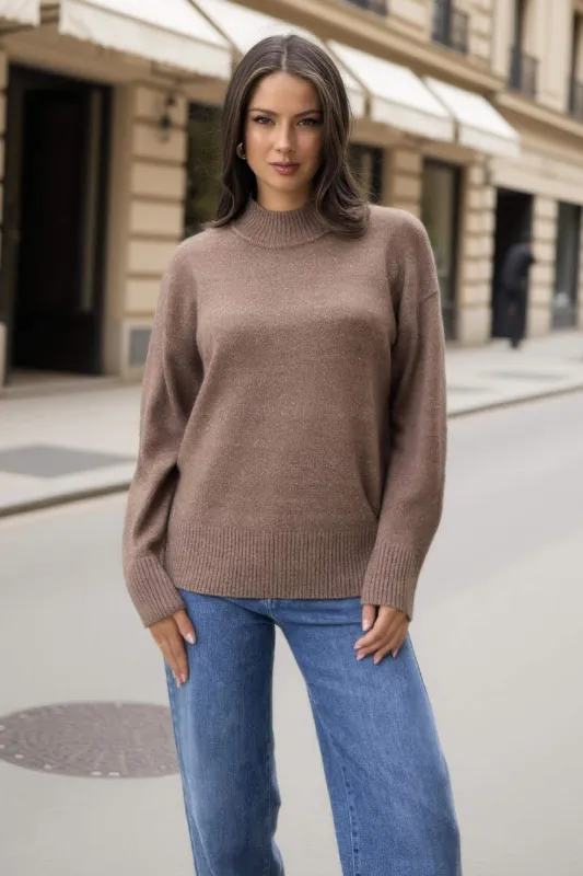 Mink Mock Neck Split Hem Jumper sold by AX Paris
