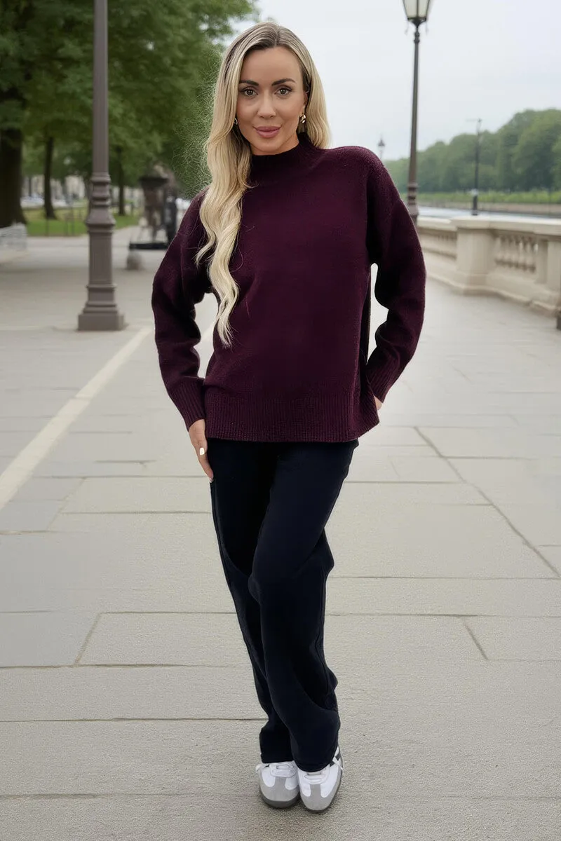 Burgundy Mock Neck Split Hem Jumper sold by AX Paris product image thumbnail 2