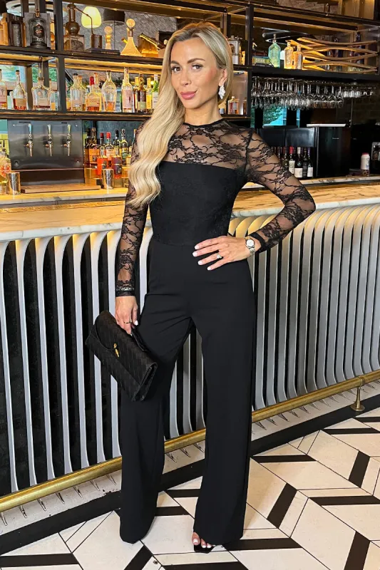 Black 2 in 1 Lace Top Long Sleeve Jumpsuit sold by AX Paris