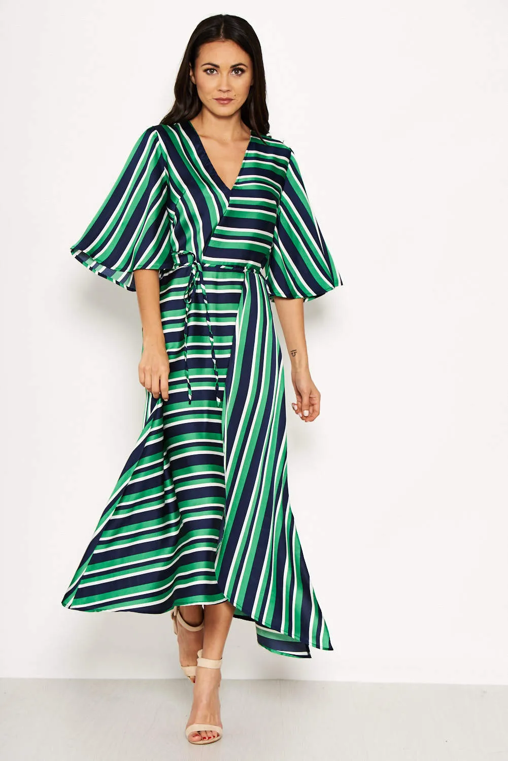 Green Striped Wrap Over Dress sold by AX Paris product image thumbnail 2