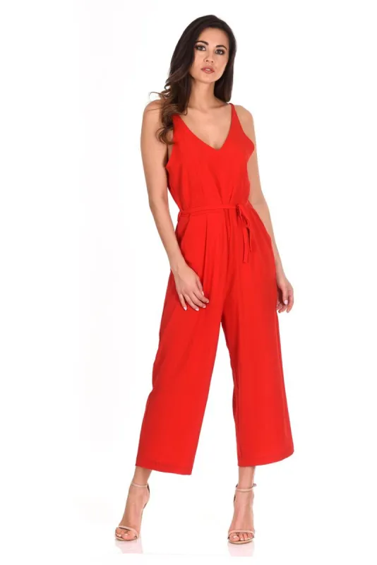 Red V-Neck Culotte Jumpsuit sold by AX Paris