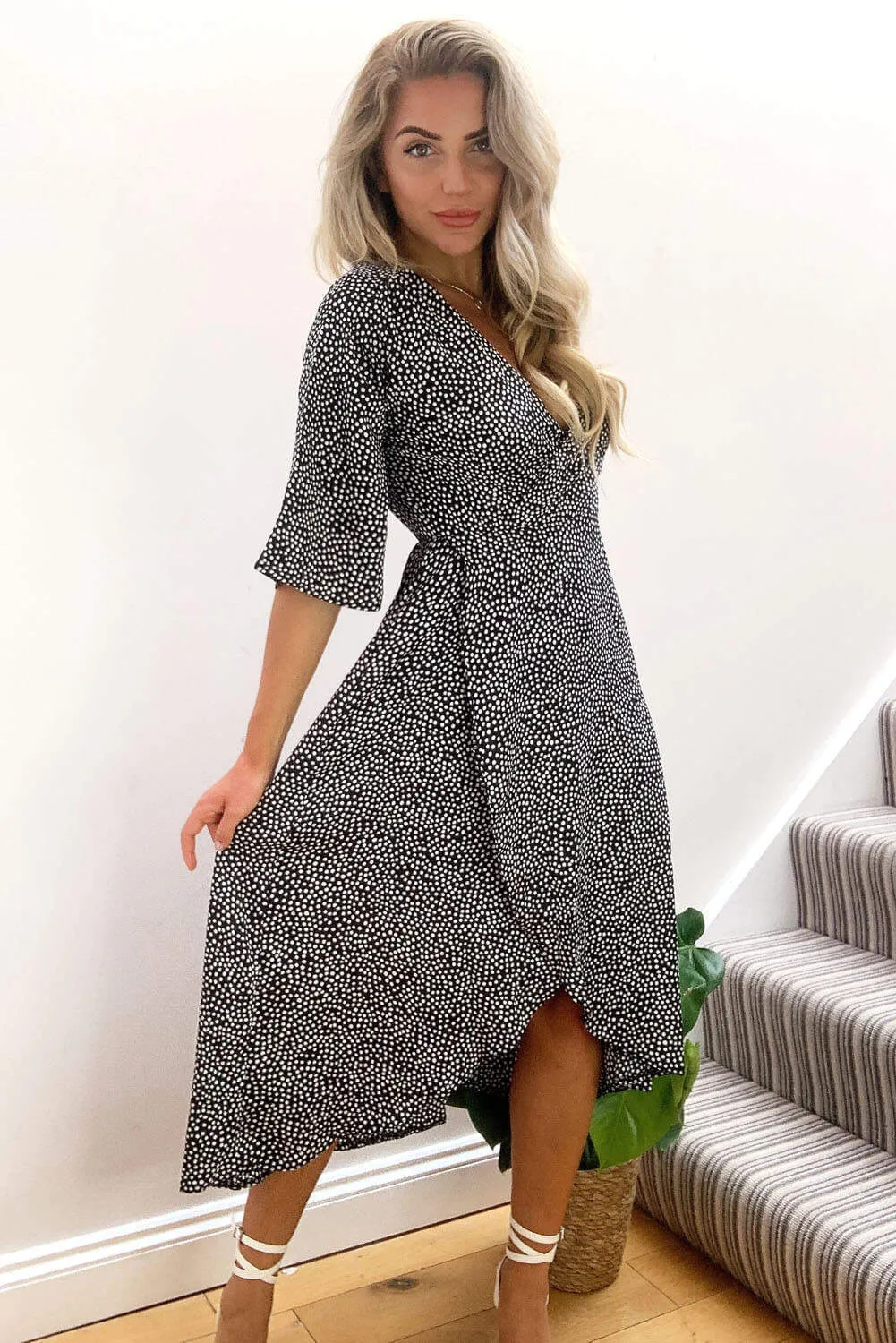 Black Polka Dot Frill Wrap Midi Dress sold by AX Paris product image thumbnail 2