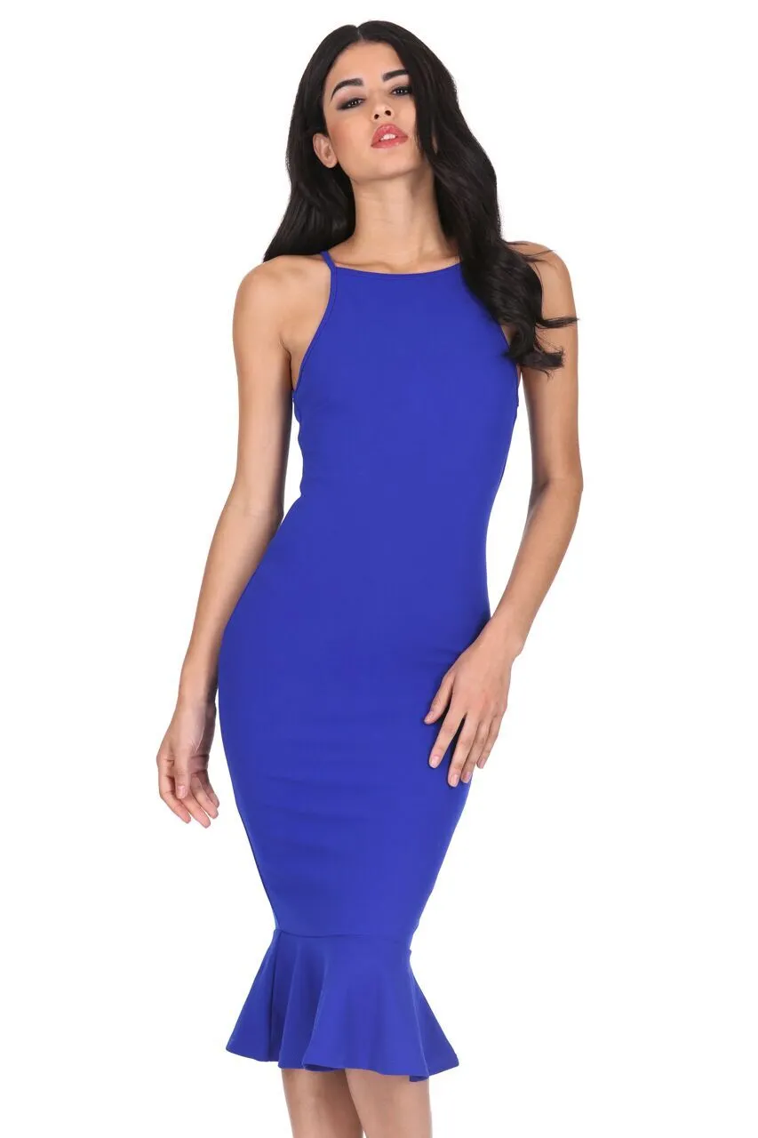 Blue Bodycon Midi Dress With Frill Hem sold by AX Paris