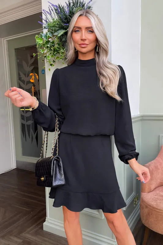 Black High Neck Long Sleeve Mini Dress sold by AX Paris