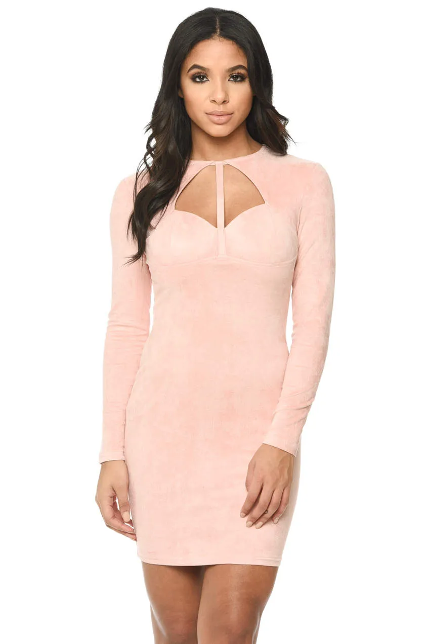 Pink Suede Strappy Bodycon Dress sold by AX Paris