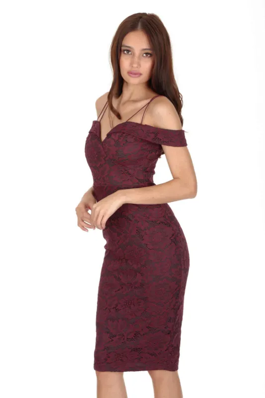 Plum Strappy Lace Midi Dress sold by AX Paris