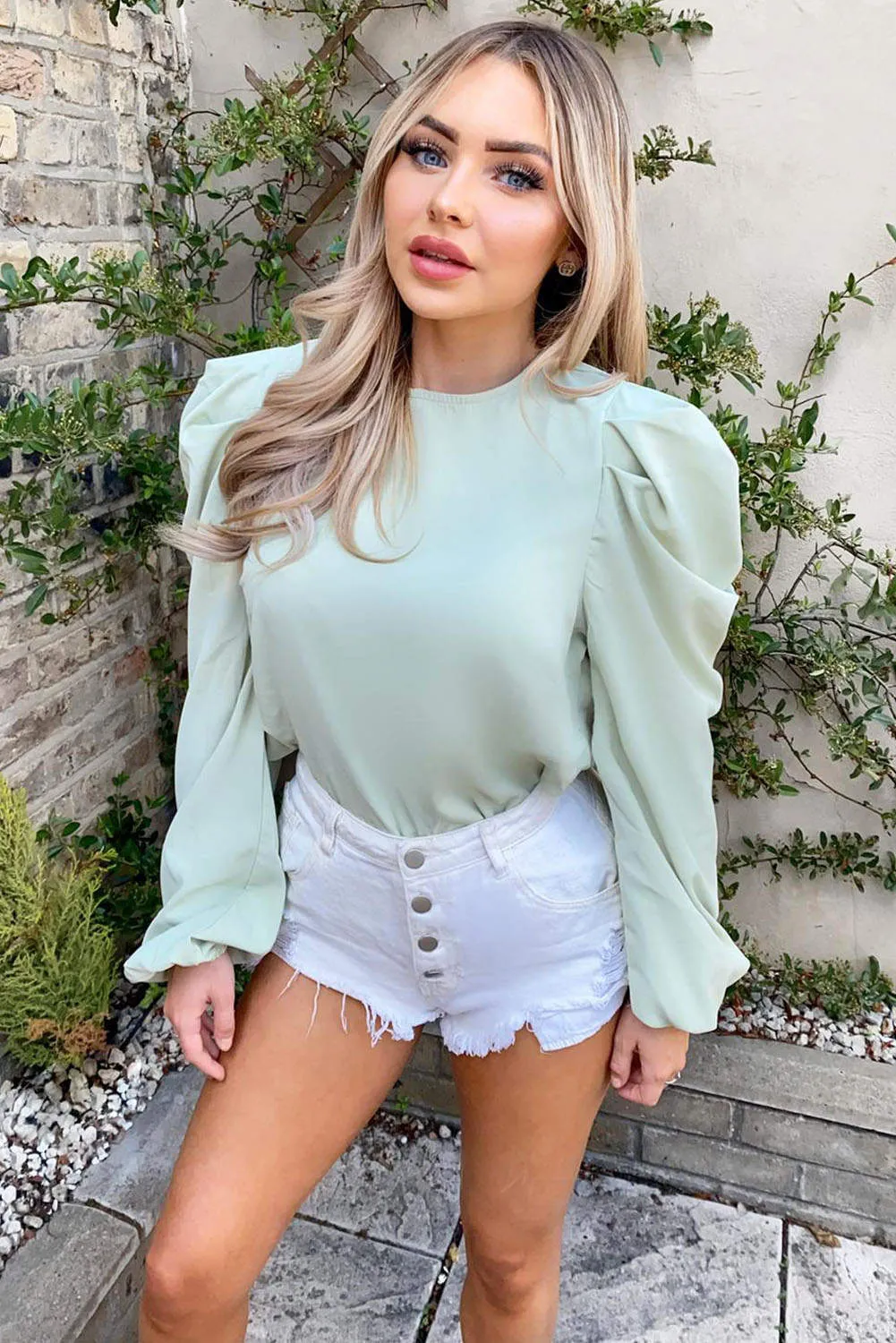 Mint Puff Sleeve Loose Fit Top sold by AX Paris