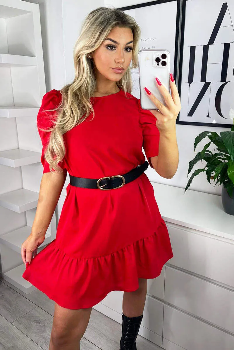 Red Ruffle Sleeve Shift Dress sold by AX Paris