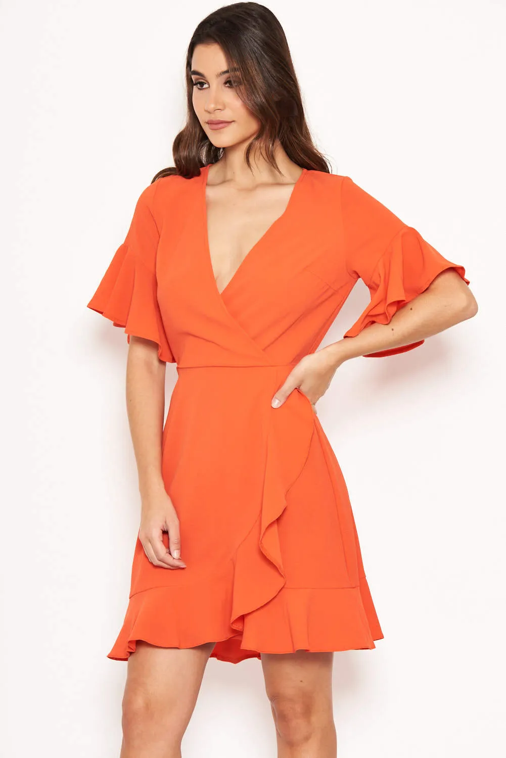 Orange Frill Detail Wrap Dress sold by AX Paris product image thumbnail 5