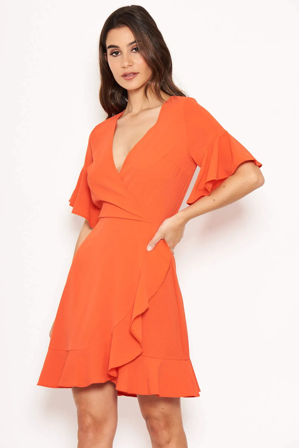 Orange Frill Detail Wrap Dress sold by AX Paris product image thumbnail 2